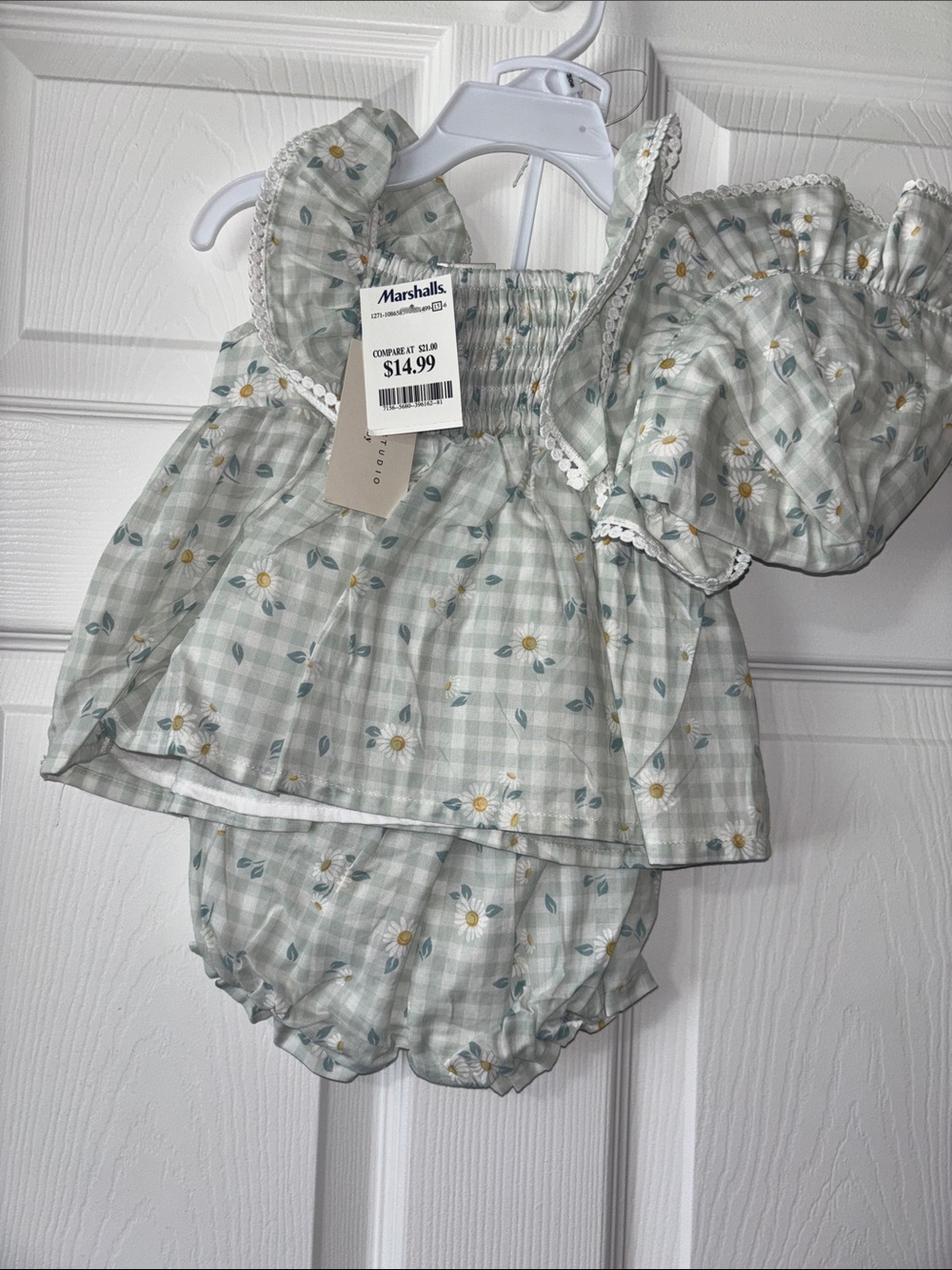 Marshalls Pale Green Gingham Daisy Baby Two-Piece Set